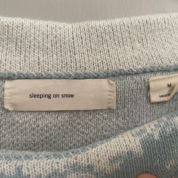 Anthropologie Sleeping On Snow Blue and White Cropped Sweater - Picture 4 of 5
